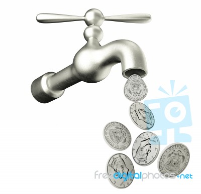 Dripping Tap With Silver Coins. Welth Concept Stock Image