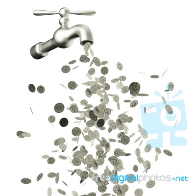 Dripping Tap With Silver Coins. Welth Concept Stock Image