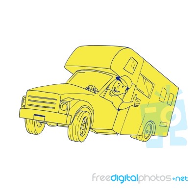 Driver Thumbs Up Camper Van Cartoon Stock Image