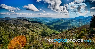 Driving By Overlooks Along Blue Ridge Parkway Stock Photo