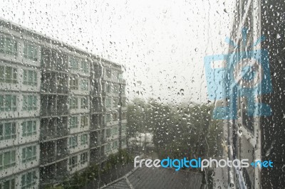 Drops Of Rain On A Window Pane Stock Photo