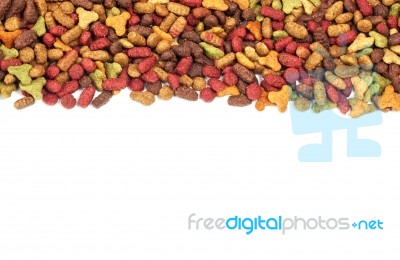 Dry Multicolored Pet Food (dog Or Cat) On White Background Stock Photo