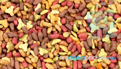 Dry Pet Food (dog Or Cat) Multicolored Background Stock Photo