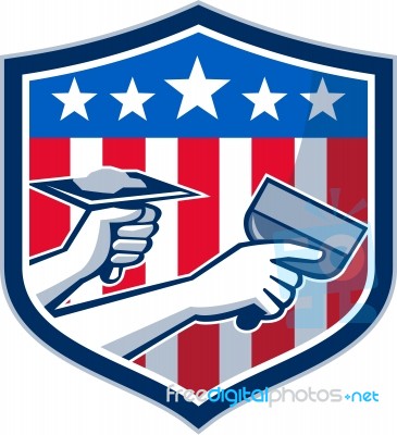 Drywall Repair Service American Flag Shield Retro Stock Image