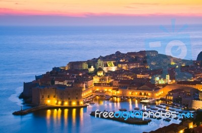 Dubrovnik In Night Croatia Stock Photo