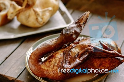 Duck On A Tray For Cooking Stock Photo