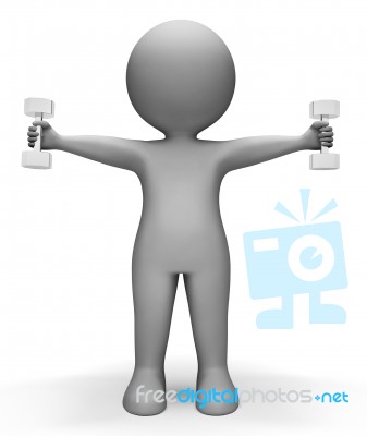 Dumbbells Character Indicates Get Fit And Exercise 3d Rendering Stock Image