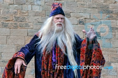 Dumbledore Entertaining The Crowds At Alnwick Castle Stock Photo