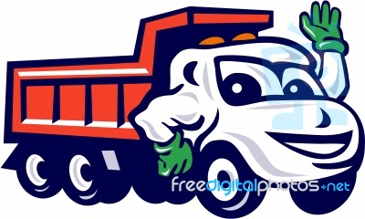 Dump Truck Waving Cartoon Stock Image