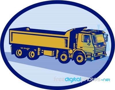 Dumptruck Oval Woodcut Stock Image