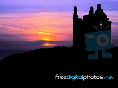 Dunskey Castle Sunset Stock Photo