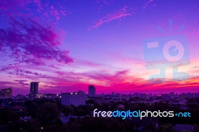 Dusk Cloud Sky Over Urban City Stock Photo