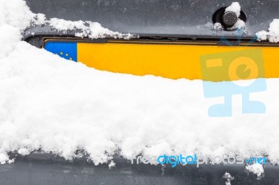 Dutch Car License Plate With Snow Stock Photo