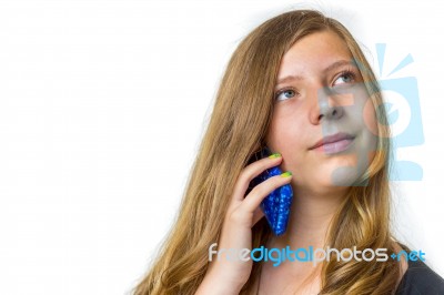 Dutch Teenage Girl Calling With Mobile Phone Stock Photo