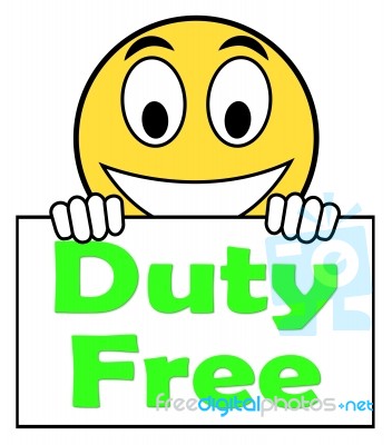 Duty Free On Sign Shows Tax Free Purchases Stock Image