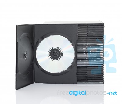 Dvd Boxes With Disc On White Background Stock Photo