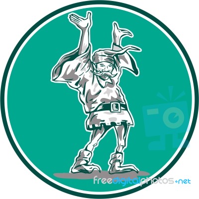 Dwarf Elf Raising Hands Circle Cartoon Stock Image