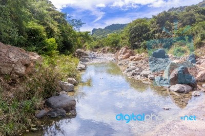 E Landscape View At The River With The Mountains At The Background Near Guangololo In Honduras Stock Photo