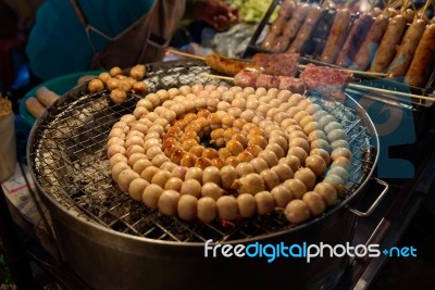 E-saan Sausage, The Native Food Sold On Warorot Market, Chiang Stock Photo