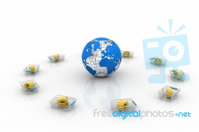 E-shopping - Earth Globe And Shopping Cart Stock Image