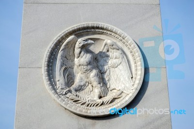 Eagle Emblem Under A Statue On The Castle Bridge In Berlin Stock Photo