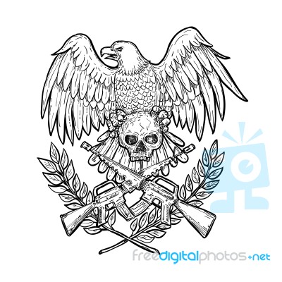 Eagle Skull Assault Rifle Drawing Stock Image