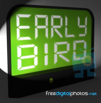 Early Bird Digital Clock Shows Punctuality Or Ahead Of Schedule Stock Image