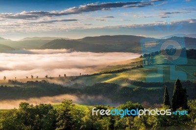 Early Morning In Val D'orcia Stock Photo