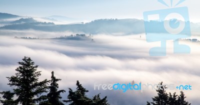 Early Morning In Val D'orcia Stock Photo