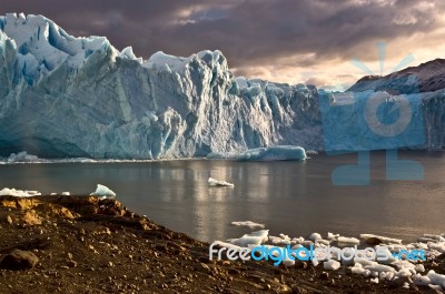 Early Morning On The Glacier Perito Moreno, Argentina Stock Photo