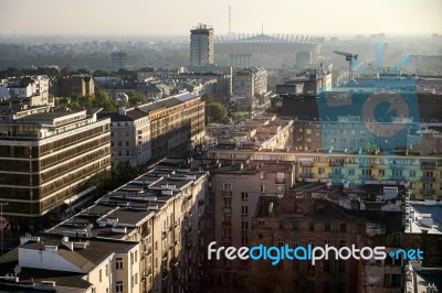 Early Morning View Over The Skyline In Warsaw Stock Photo