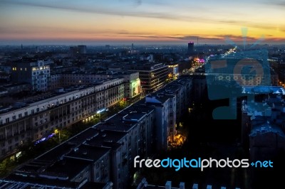 Early Morning View Over The Skyline In Warsaw Stock Photo