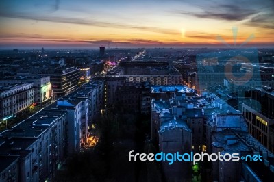 Early Morning View Over The Skyline In Warsaw Stock Photo