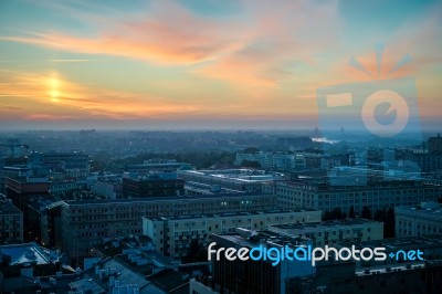 Early Morning View Over The Skyline In Warsaw Stock Photo