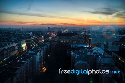 Early Morning View Over The Skyline In Warsaw Stock Photo