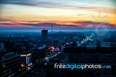 Early Morning View Over The Skyline In Warsaw Stock Photo