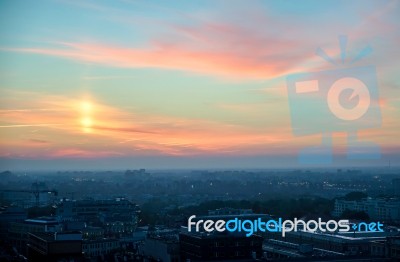 Early Morning View Over The Skyline In Warsaw Stock Photo