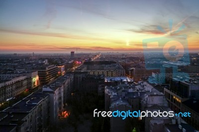 Early Morning View Over The Skyline In Warsaw Stock Photo