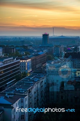 Early Morning View Over The Skyline In Warsaw Stock Photo