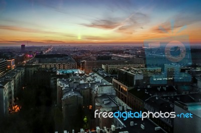 Early Morning View Over The Skyline In Warsaw Stock Photo