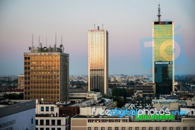 Early Morning View Over The Skyline In Warsaw Stock Photo