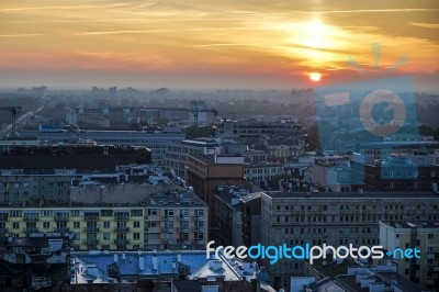 Early Morning View Over The Skyline In Warsaw Stock Photo