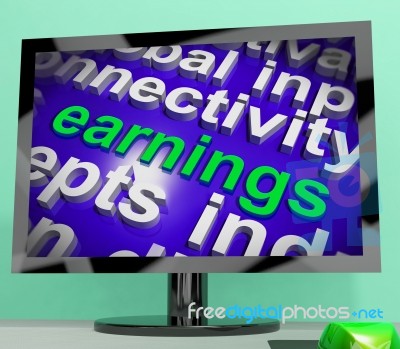 Earnings Screen Shows Wage Prosperity Career Revenue And Income Stock Image