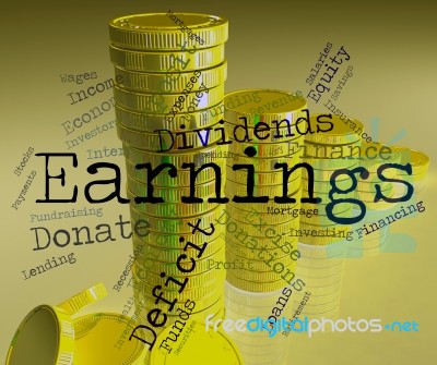 Earnings Word Indicates Dividend Words And Revenue Stock Image