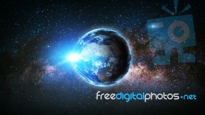 Earth And Galaxy. Elements Of This Image Furnished By Nasa Stock Photo