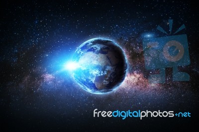 Earth And Galaxy. Elements Of This Image Furnished By Nasa Stock Photo