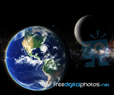 Earth And Moon In Galaxy Space Element Finished By Nasa Stock Photo