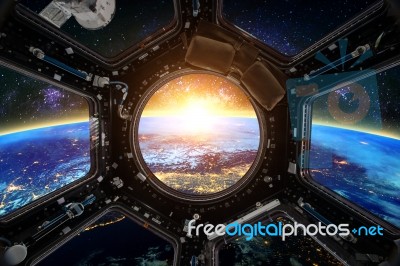 Earth And Spacecraft. Elements Of This Image Furnished By Nasa Stock Photo