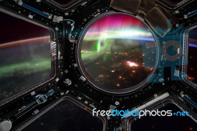 Earth And Spacecraft. Elements Of This Image Furnished By Nasa Stock Photo