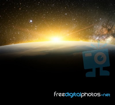 Earth And Sunlight In Galaxy Space Element Finished By Nasa Stock Photo